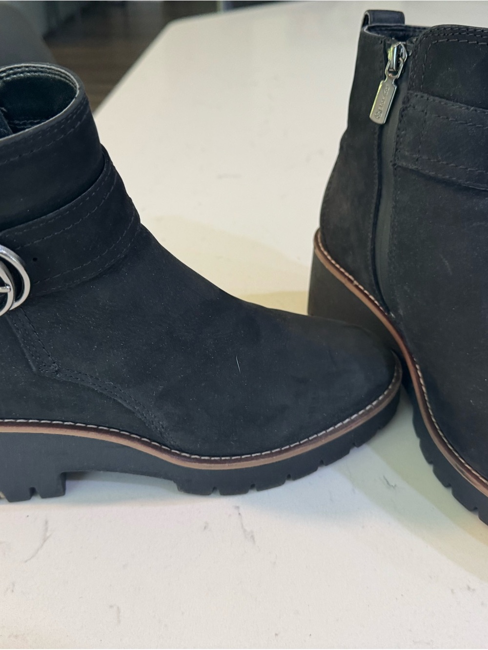 Blondo Black Suede Ankle Booties with Side Zip and Buckle